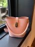 Litchi Embossed Bucket Bag Baby Pink Top Handle For Daily