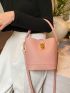 Litchi Embossed Bucket Bag Baby Pink Top Handle For Daily