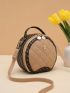Mini Circle Bag Quilted Metal Decor Top Handle For Daily