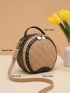 Mini Circle Bag Quilted Metal Decor Top Handle For Daily
