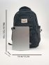 Letter Patch & Buckle Decor Backpack, Preppy Style Nylon Zipper Backpack With Adjustable Strap