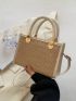 Mini Straw Bag Colorblock Metal Decor Top Handle For Vacation