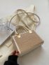 Mini Straw Bag Colorblock Metal Decor Top Handle For Vacation