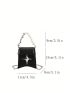 Mini Novelty Bag Black Metal & Faux Pearl Decor Flap For Daily