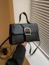 Small Square Bag Black Fashionable Buckle Decor Flap Top Handle