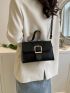 Small Square Bag Black Fashionable Buckle Decor Flap Top Handle