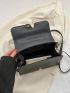 Small Square Bag Black Fashionable Buckle Decor Flap Top Handle