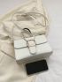 Small Square Bag White Fashionable Buckle Decor Flap Top Handle