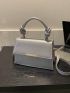 Small Square Bag Silver Metal Decor Top Handle