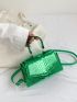 Mini Crocodile Embossed Square Bag Green Flap Top Handle