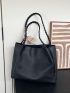 Letter Patch Shoulder Tote Bag Black Twilly Scarf Decor Double Handle For Work