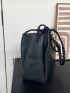 Letter Patch Shoulder Tote Bag Black Twilly Scarf Decor Double Handle For Work