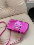 Snakeskin Print Square Bag Pink Buckle Decor Adjustable Strap