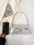 Crocodile Embossed Baguette Bag PU Push Lock Metallic Funky