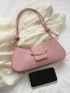 Pink Baguette Bag Metal Decor Zipper PU