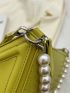 Small Crossbody Bag Funky Neon-green Faux Pearl Decor Zipper PU