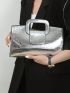 Crocodile Embossed Square Bag Funky Metallic Double Handle PU