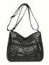 Litchi Embossed Hobo Bag Vintage Zipper Adjustable Strap PU