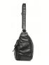 Litchi Embossed Hobo Bag Vintage Zipper Adjustable Strap PU