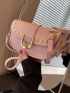 Small Saddle Bag Fashionable Studded Decor Flap PU