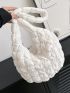 Large Ruched Bag Minimalist White Quilted Detail Zipper