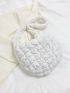 Large Ruched Bag Minimalist White Quilted Detail Zipper