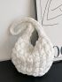 Large Ruched Bag Minimalist White Quilted Detail Zipper