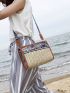 Paisley Pattern Straw Bag Vacation Adjustable Strap