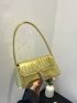 Crocodile Embossed Baguette Bag PU Push Lock Metallic Funky