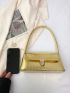 Crocodile Embossed Baguette Bag PU Push Lock Metallic Funky