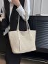 Straw Shoulder Tote Bag Letter Patch Decor