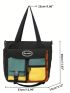 Small Tote Bag Colorblock Letter Patch Decor