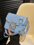 Rhinestone Decor Square Bag Crocodile Embossed Mini