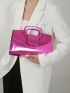 Artificial Patent Leather Square Bag Crocodile Embossed Medium