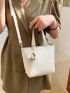 Litchi Embossed Bucket Bag With Bag Charm Minimalist