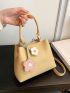 Mini Bucket Bag Litchi Embossed With Flower Bag Charm