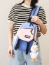 Mini Classic Backpack Colorblock Letter Patch Decor With Cartoon Bag Charm