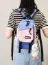 Mini Classic Backpack Colorblock Letter Patch Decor With Cartoon Bag Charm