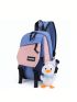 Mini Classic Backpack Colorblock Letter Patch Decor With Cartoon Bag Charm