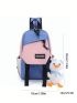 Mini Classic Backpack Colorblock Letter Patch Decor With Cartoon Bag Charm