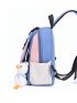 Mini Classic Backpack Colorblock Letter Patch Decor With Cartoon Bag Charm