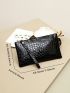 Crocodile Embossed Long Wallet Zipper Black