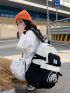 2pcs Bag Set Colorblock Letter Patch Decor Classic Backpack Black Purse