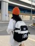 2pcs Bag Set Colorblock Letter Patch Decor Classic Backpack Black Purse