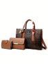 3pcs Bag Sets Tote Clutch Bag Card Holder Twilly Scarf Decor, Best Work Bag For Women