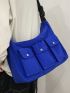 Large Capacity Hobo Bag Pocket Front Solid Color