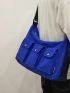 Large Capacity Hobo Bag Pocket Front Solid Color