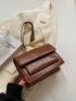 Mini Square Bag Flap Solid Brown Chain Strap