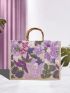 Medium Tote Bag Random Flower Pattern Sequin Decor Double Handle