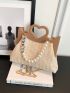 Pearl Beaded Decor Straw Bag Paper Heart Design Handle